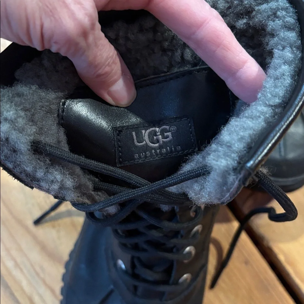 UGG Vibram 7.5 Black & Gray Adirondack II Boot Winter Rated Sheepskin Wool Liner